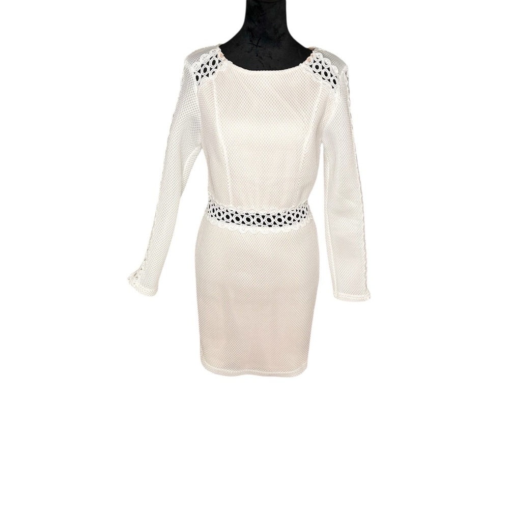 AX PARIS Cream Mesh Longsleeve Crochet Detail Mini Dress SZ: 8